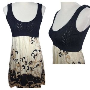 Bebe Dress Black Beige Silk Y2K Small Paisley Brown Tank Stretch Knit Logo